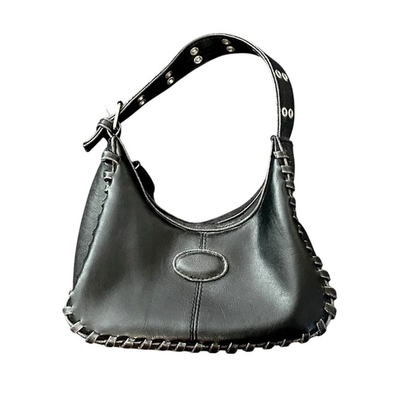 Vintage Y2K Black Grommet Lace Up Purse Shoulder Bag - Picture 11 of 11